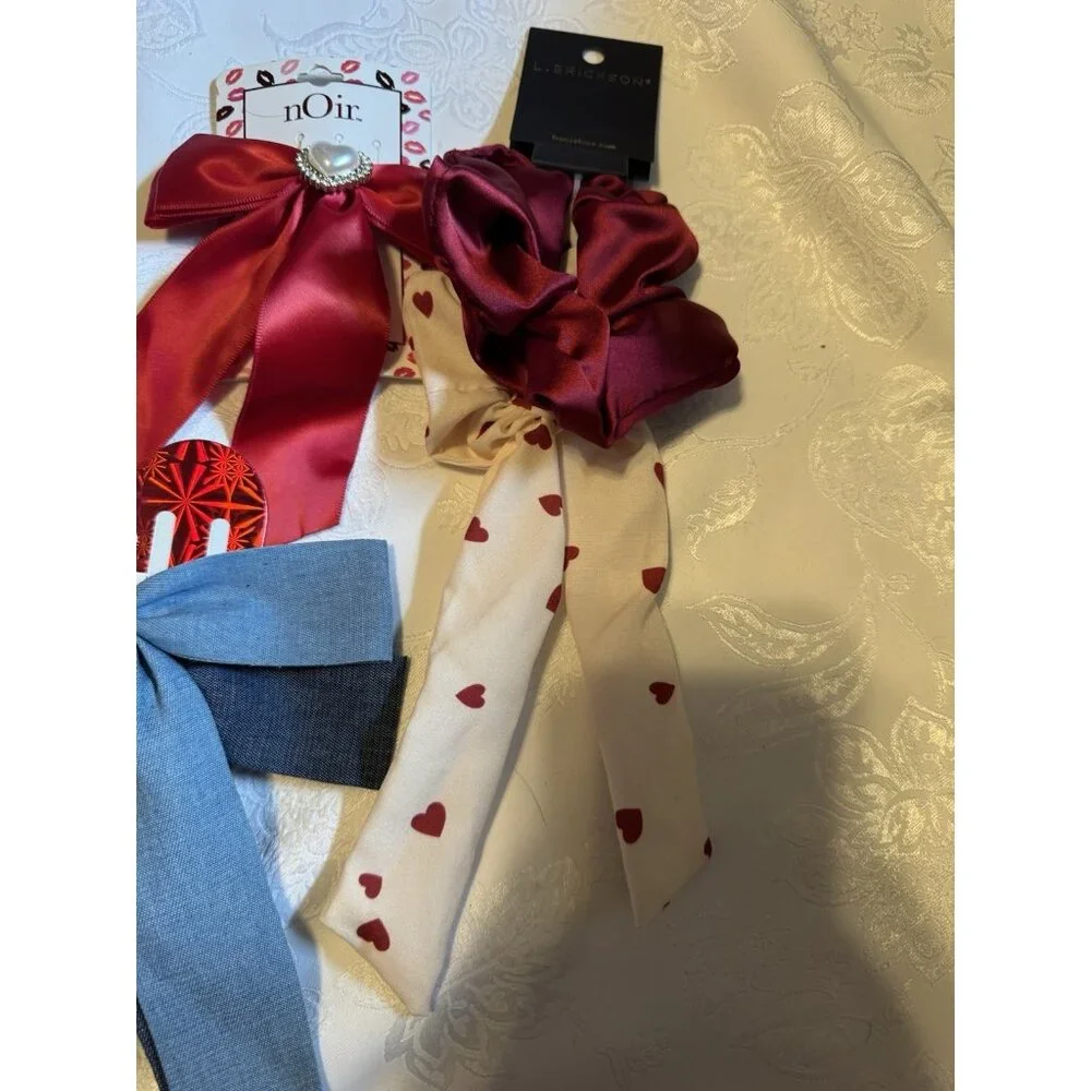 NORDSTROM 5 PC Hair Accessories Bundle Lot Bows Barrettes Blue Red Cream NEW